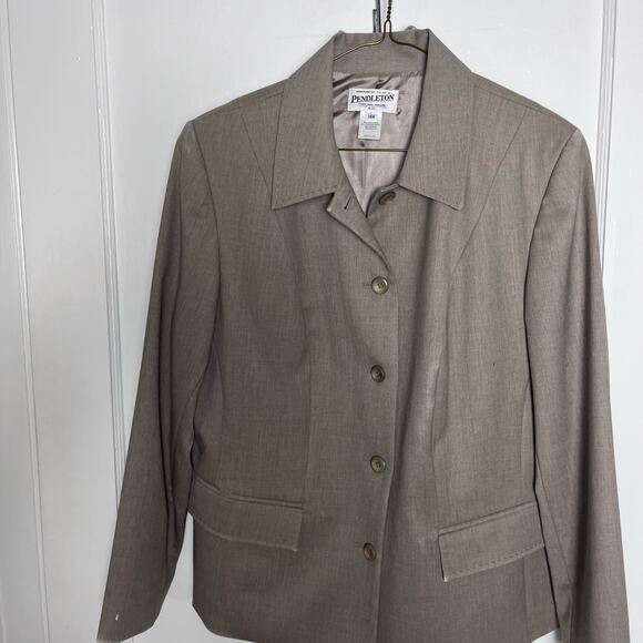 Vintage Pendleton Taupe Virgin Wool Academia Button Blazer Jacket Size 14W - Picture 2 of 10